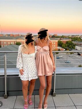 LOVERS + FRIENDS - Amabella Mini dress -  Blush Pink Satin Babydoll Mini Dress